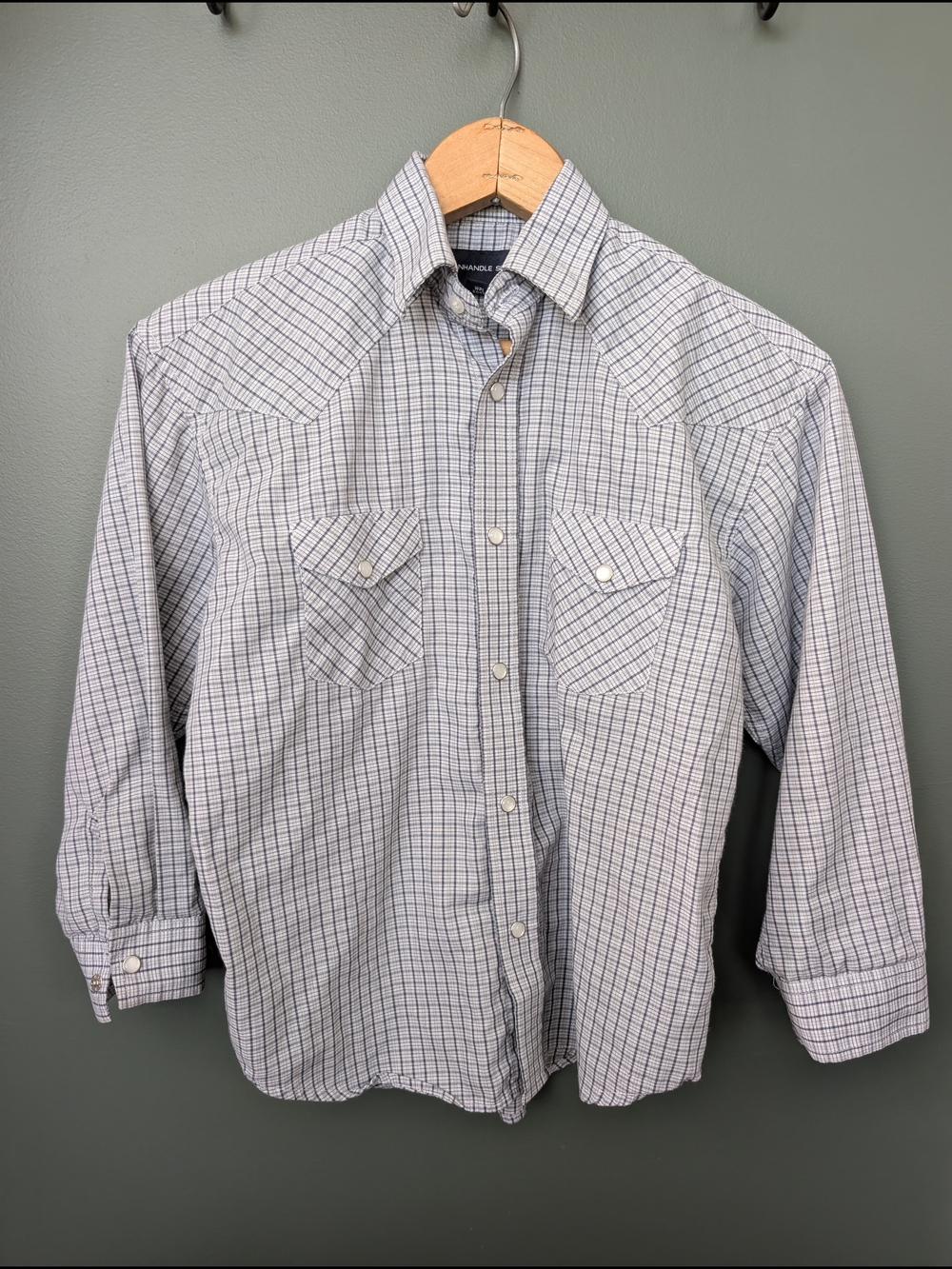 Panhandle Slim White & Blue Plaid Western Button-Down Shirt Youth